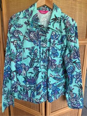 Paisley Teal Blue Cotton Lightweight Casual Cappagallo Jacket Snap Buttons
